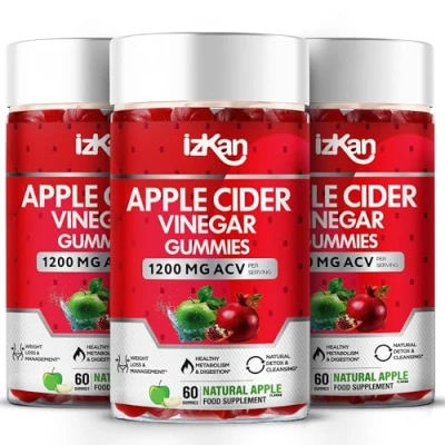 Image of Apple Cider Vinegar Gummies with Mother 1200mg ACV Digestive Health, Energy, Immune and Metabolism Support Vitamin B12, B6 &amp; Beetroot Pomegranate Vegan 60 Count (3X)
