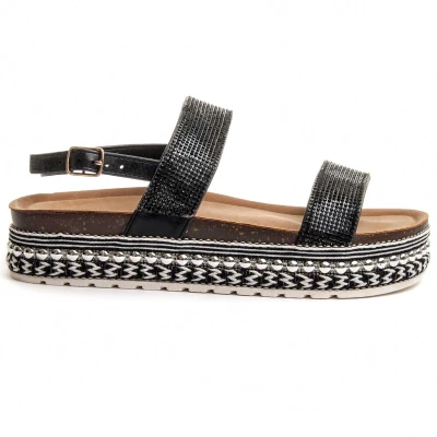 Image of Montevita Womens Platform sandal in Black Leather Size UK 4
