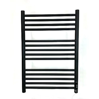 Image of Greened House Black Electric Heated Towel Rail 600mm W x 720mm H with Built in Timer Matt Energy Efficient