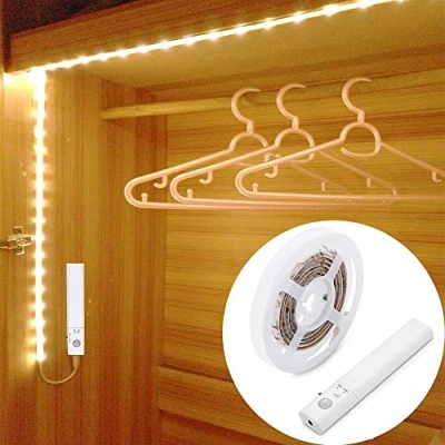 Image of OriFiil Motion Sensor Wardrobe Light, 1.5M LED Strip Lights Night Lighting, 3000K Warm White, PIR Auto on/Off, Battery Powered for Bedside, Closet, Cabinet, Kitchen, Stairs, Indoor Under Bed