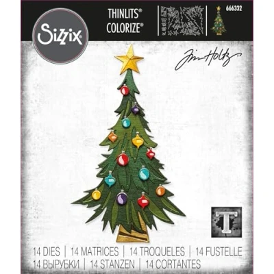Image of Sizzix Thinlits Die Set 14PK Trim a Tree Colorize by Tim Holtz 666332 Metal, Wafer Thin Cutting Dies for Scrapbooking, Embossing, Journalling, One Size