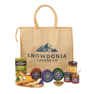 Image of Snowdonia Cheese Company &amp; Chutney Picnic Cool Bag 3 Luxury Welsh Cheeses, 2 Artisan Chutneys, Buttermilk Crackers and Olive Tapenade