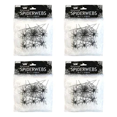 Image of Robelli Pack of 4 Stretchable Spider Cob Web Halloween Decoration with Spiders