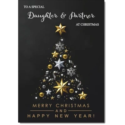 Image of doodlecards Daughter and Partner Christmas Card Black Abstract Tree Medium Size for &amp; with Plain Envelope