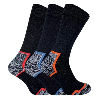 Image of 3 Pairs Mens Heavy Duty Cotton Cushioned Work Boot Socks with Reinforced Heel &amp; Toe (6 11 UK, Black)