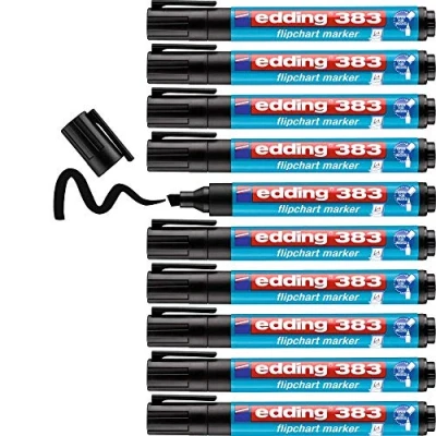 Image of edding 383 flipchart marker black box of 10 chisel nib 1 5 mm for writing, drawing and marking on paper does not bleed through dry out