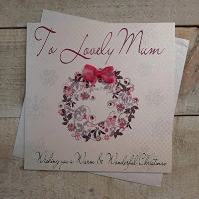Image of WHITE COTTON CARDS To Lovely Mum Handmade Christmas Card (Pink Wreath, CB11)