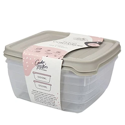 Image of 2Pk 1200ml Food Container Reusable Airtight Lid BPA Free Storage Dishwasher, Freezer &amp; Microwave Safe Takeaway Box (Grey)
