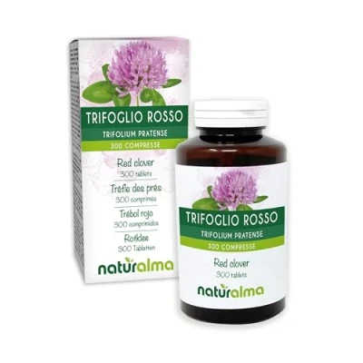 Image of Red Clover (Trifolium pratense) herb with Flowers Naturalma 150 g 300 Tablets Food Supplement Natural and Vegan