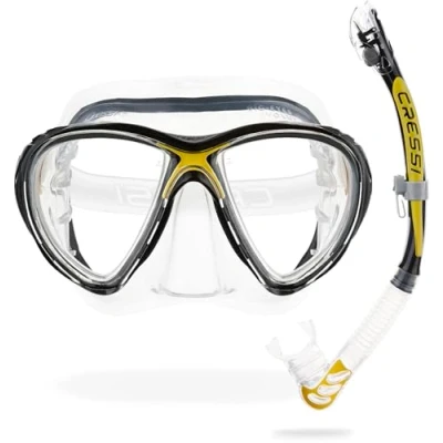 Image of Cressi Big Eyes Evolution Plus Kappa Ultra Dry Combo Diving Set (Made in Italy), Clear/Yellow