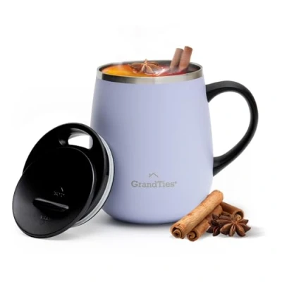 Image of GRANDTIES Insulated Coffee Mug with Handle Sliding Lid for Splashproof 16oz Shape Thermos Double Wall Vacuum Stainless Steel Keeps Drinks Hot &amp; Cold Sanctuary