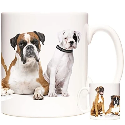 Image of Boxer Dog Mug, 11oz Ceramic Mug with Pictures of Pdeigree Dogs. Coffee Gift. Gift for Crufts Registered Puppies
