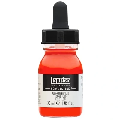 Image of Liquitex 4260983 Liquid Professional Acrylic Paints Ink, 30 ml, Highly Pigmented Airbrush Paint, Fluo Red