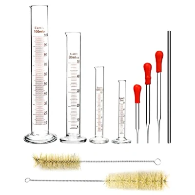 Image of QWORK® Glass Graduated Cylinder,5ml/10ml/50ml/100ml,with 3 Dropper, 2 Cleaning Brush, 1 Stirring Rod