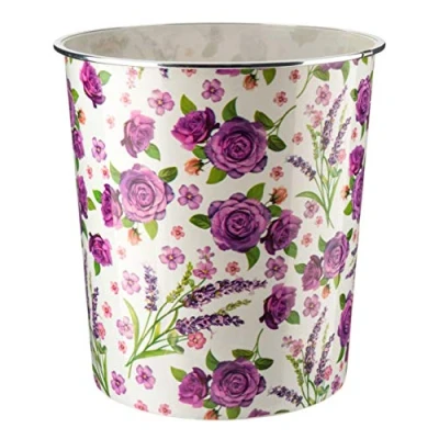 Image of Home Plus 7.7 Litre Quality Floral Design Lightweight Waste Paper Basket Bin (Shabby Chic Purple Roses &amp; Lavender)