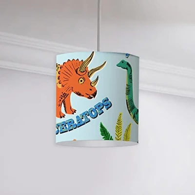 Image of Happy Linen Company Girls Boys Dinosnore Dinosaurs Blue Ceiling 18cm x 21cm Lamp Shade