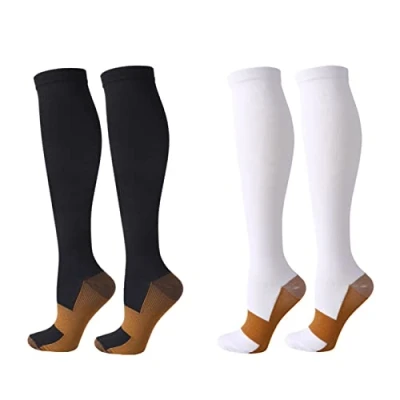 Image of Compression Socks for Women Men, 2 Pairs 20 25mmHg Knee High Stockings Sport, Athletic, Edema, Diabetic, Varicose Veins, Travel, Pregnancy, Nursing (XXL, Black+White)