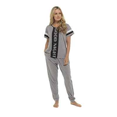 Image of INSIGNIA Ladies Pyjamas Cotton Lounge Wear Sets (Grey Goodnight, L)