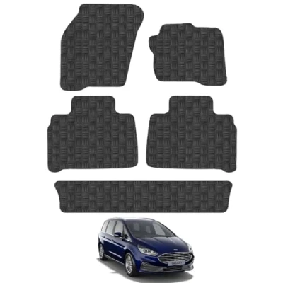 Image of Rubber Car Mats Compatible with Ford Galaxy (2015 ) [7 Seat] Tailored Fit Floor Set Accessory Black Custom 4 Pieces Clips Anti Slip Backing, Heavy Duty &amp; Waterproof