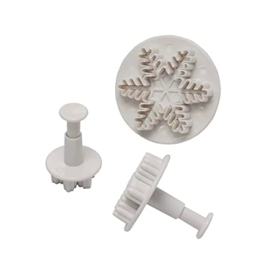 Image of Cake Star Push Easy Plunger Cutters Snowflake Fondant in 3 Sizes, Cookie Cutter for Decorating, Icing, Sugarpaste, and Marzipan, Set of