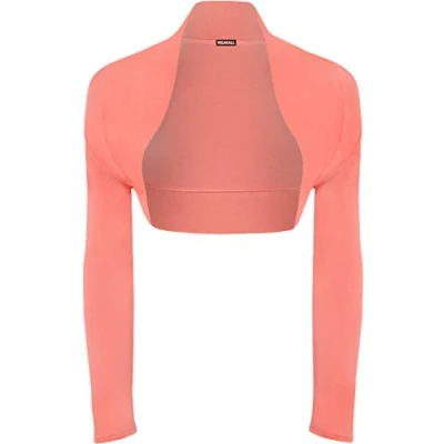 Image of WearAll Ladies Long Sleeve Shrug Womens Bolero Cardigan Top Coral 20 22