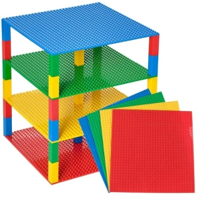 Image of Strictly Briks Classic Stackable Baseplates, Building Bricks For Towers Compatible with LEGO Blocks, Base Plates, Blue, Green, Red &amp; Yellow, 4 Plates 30 Stackers, 25cmx25cm