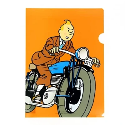 Image of Moulinsart A4 Plastic Folder The Adventures of Tintin on a motorcycle (15113)
