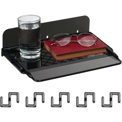 Image of Bedside Table, Hanging, Stick on, Extendable, for Bunk Beds, Plastic, Storage, HxWxD: 8.5 x 30 22 cm, Black Relaxdays