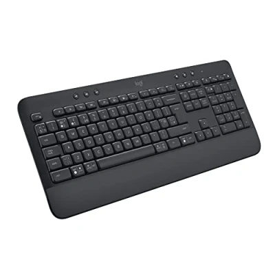 Image of Logitech Signature K650 Wireless Keyboard with Wrist Rest, Full Size, BLE Bluetooth or Logi Bolt USB, Comfort Deep Cushioned Keys, Numpad, Compatible most OS/PC/Windows/Mac, QWERTY UK Grey