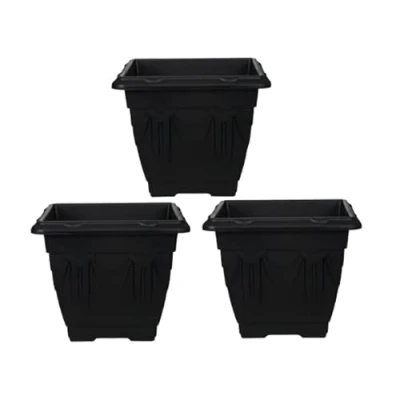 Image of HOMION 41cm Square Flower Pots Venetian Plastic Garden planter pot container (Black) (3x)