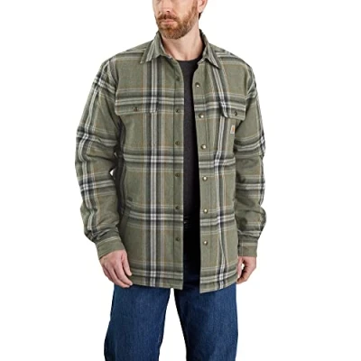 Image of Carhartt 105430 Relaxed Fit Heavyweight Flannel Sherpa Lined Shirt Jacket BASIL M