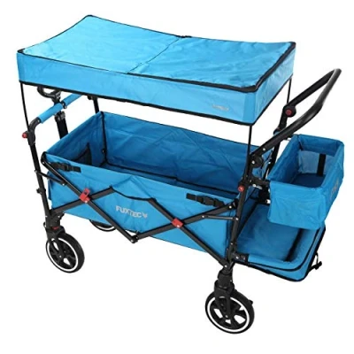 Image of FUXTEC Wagon for Kids to Sit In Folding Stroller Wagon, Removable Canopy, 5 Point Harness, Portable Push Pull Cart, Garden Trolley, Outdoor Transport, Adjustable Handle CT850