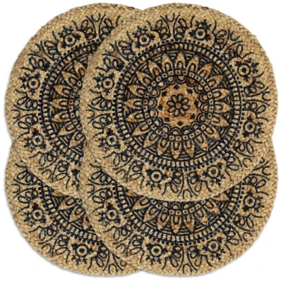 Image of vidaXL Placemats 4 pcs Dark Blue 38 cm Round Jute