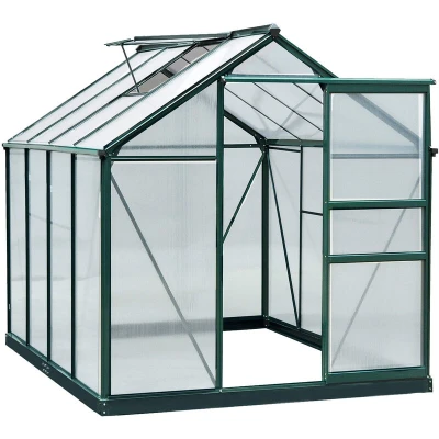 Image of Outsunny Polycarbonate Walk In Garden Greenhouse Aluminum Frame w/Slide Door 6 X 8ft