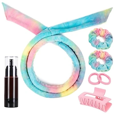 Image of Heatless Curlers Headband, 7 PCS Curls Set, Soft Velour Hair Curler, No Heat for Short &amp; Long (Rainbow, 7Pcs)
