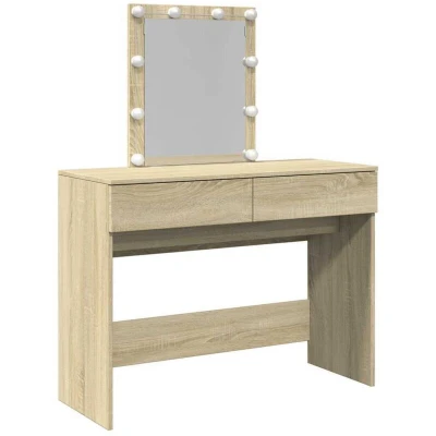 Image of vidaXL Dressing Table/Vanity Makeup Desk with Mirror &amp; LED Lights Sonoma Oak, Engineered Wood, 100x40x130 cm for Bedroom