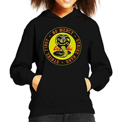 Image of Cloud City 7 Cobra Kai Snake Logo No Mercy Kid&#039;s Hooded Sweatshirt Black