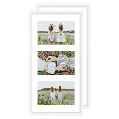 Image of Multiple 3 Aperture Photo Frame with Mount for 10 x 15 cm (4 6 Inch) Images,White 6x4 Picture Made of Solid Wood Perspex Front Wall Mount,Set 2