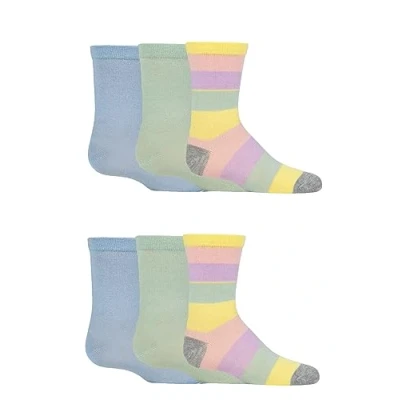 Image of SockShop Kids Bamboo School Socks Boys Girls Plain Striped Breathable, Soft, Cooling Comfort Cuff Smooth Toe Seams 6 Pairs Blue Sage Stripe 8.5 (1 3 Years)