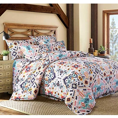 Image of Loussiesd Bohemian Duvet Cover Set Super King Exotic Bedding Lightweight Aztec Reversible Bedspread Luxury Microfiber Comforter with 2 Pillow Shams, 3 Pcs Boho Bedroom Decor