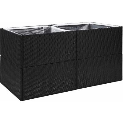 Image of vidaXL Poly Rattan Garden Planter with Powder Coating Steel Frame and Transparent Nylon Bag, Black Ideal for Outdoor Use