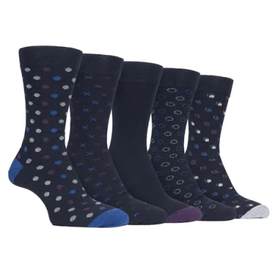 Image of Farah 5 Pack Mens Thin Breathable Classic Patterned Soft Top Office Cotton Dress Socks (6 11 uk, CS192NVYPUR (Polka Dot))