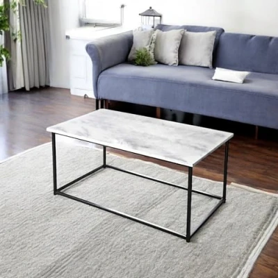 Image of HOMELOX Modern Coffee Table Marble Effect Living Room Side Set Sofa End