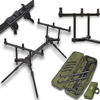 Image of NGT Slider 3 Rod Pod Stand Holder Rack Carp Coarse Fishing Sturdy High Low Case