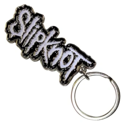 Image of Rock Off officially licensed products Slipknot White Logo Black Border Band Keyring Keychain One Size