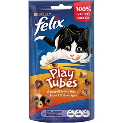 Image of Felix Purina Play Tubes Snacks Chicken and Liver Flavoured (Pack of 8 x 50g)