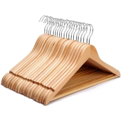 Image of EVINOS Wooden Coat Hangers, Brown, Non Slip Trouser Bar, 20 Pack