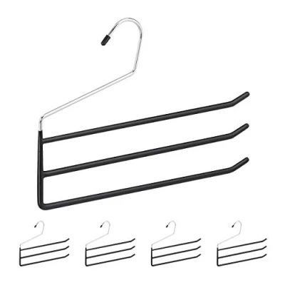 Image of Relaxdays Multi Pants Hanger Set of 5, Metal Skirt Holder, 3 Trouser Rails, Open, Non Slip, Black, PVC,10029415_46