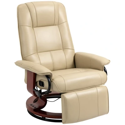 Image of HOMCOM Manual Recliner Chair Armchair Sofa with Faux Leather Upholstered Wooden Base for Living Room Bedroom, Cream White