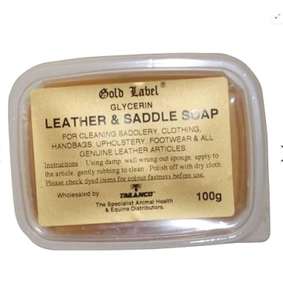 Image of Gold Label Saddle Soap, Hard Glycerin soap Bar Ideal to use for cleaning saddles, handbags, upholstery, footwear and all genuine leather products. (100g)